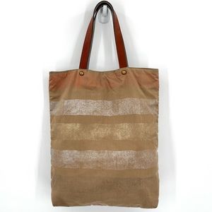 Anthropologie Jasper & Jeera Metallic Striped Cotton Tote Bag Leather Handles